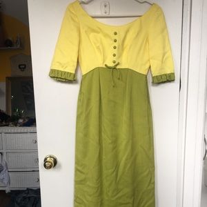 True Vntg 60s Handmade Yellow Lime Colorblock Midi